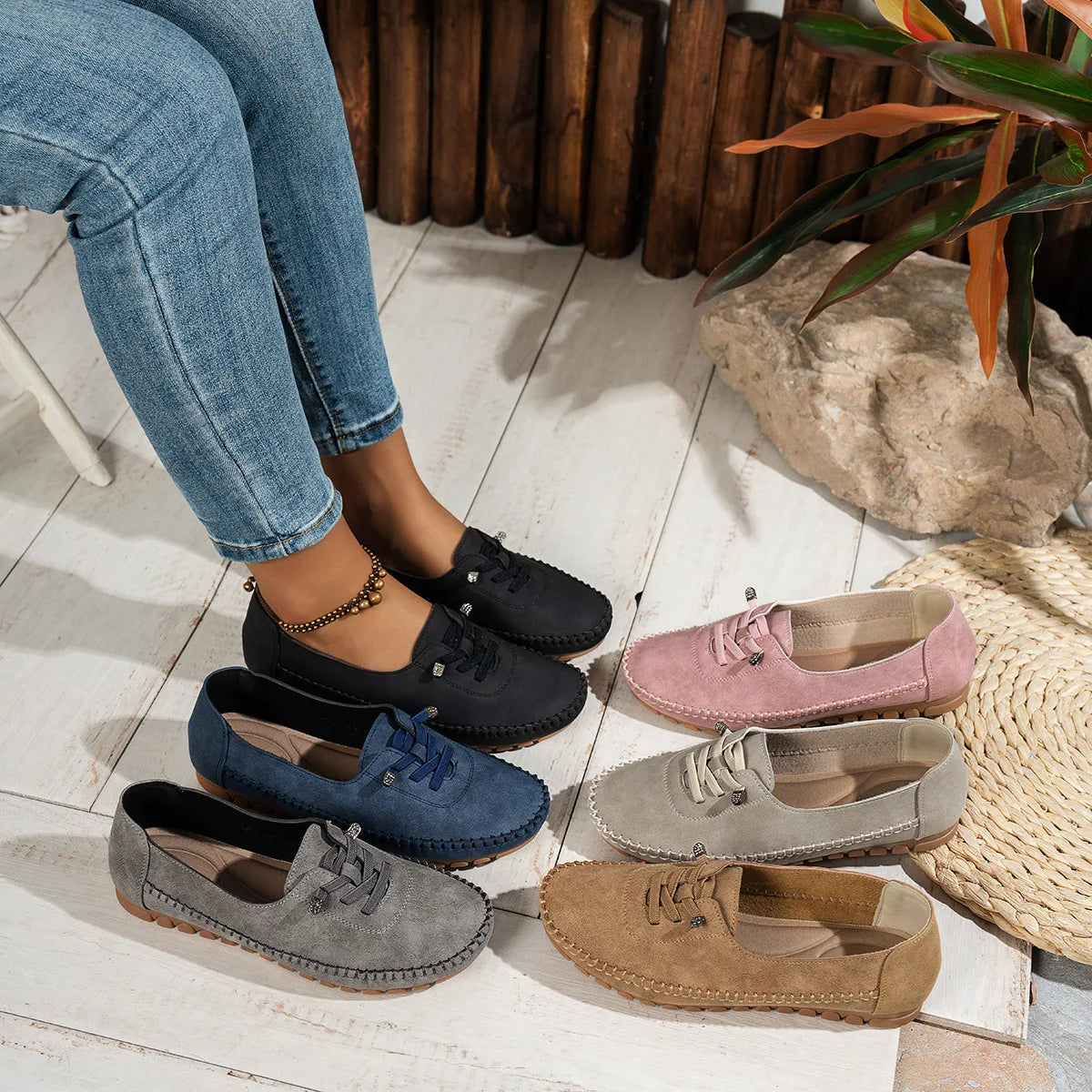 Women's Lace-Up Loafers – Soft Sole Lightweight Flat Casual Shoes Women's Flat Loafers Axl