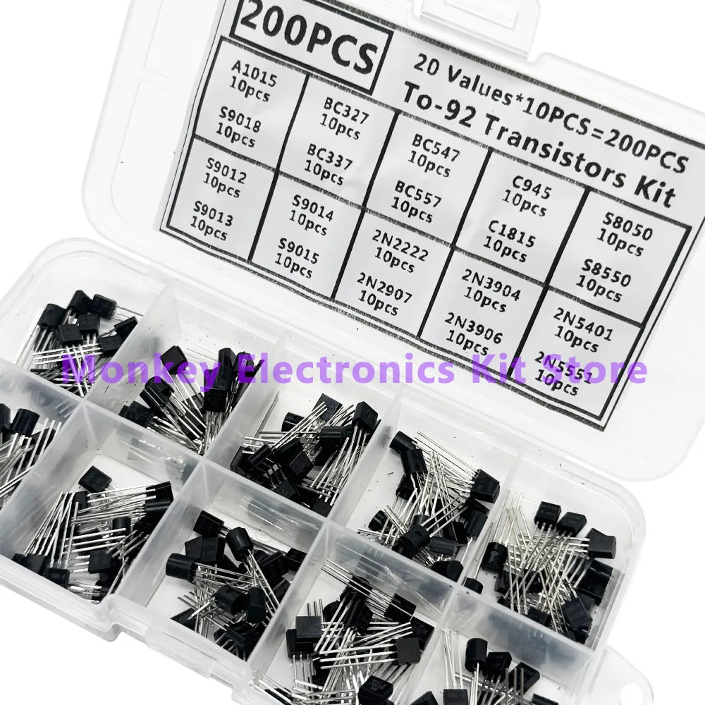 200PCS TO-92 Transistor Kit – 10 Types NPN & PNP BJT Transistor Assortment Kit Axl