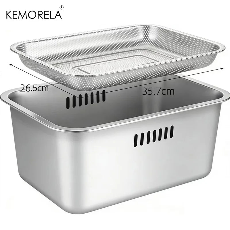 KEMORELA 10L Stainless Steel Dishpan with Filter Screen Kitchen Washing Basin Axl