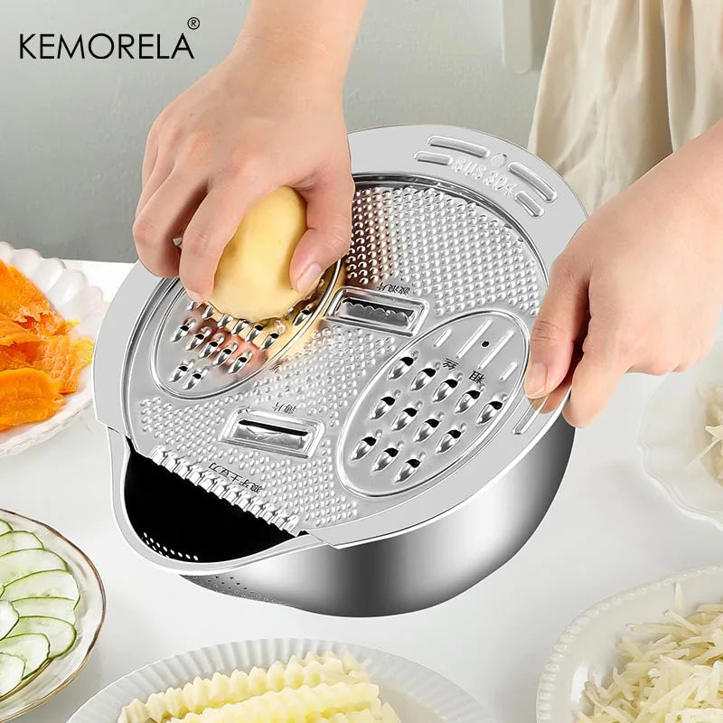 KEMORELA 2-in-1 Stainless Steel Vegetable & Rice Washing Bowl Colander Strainer Bowl Axl