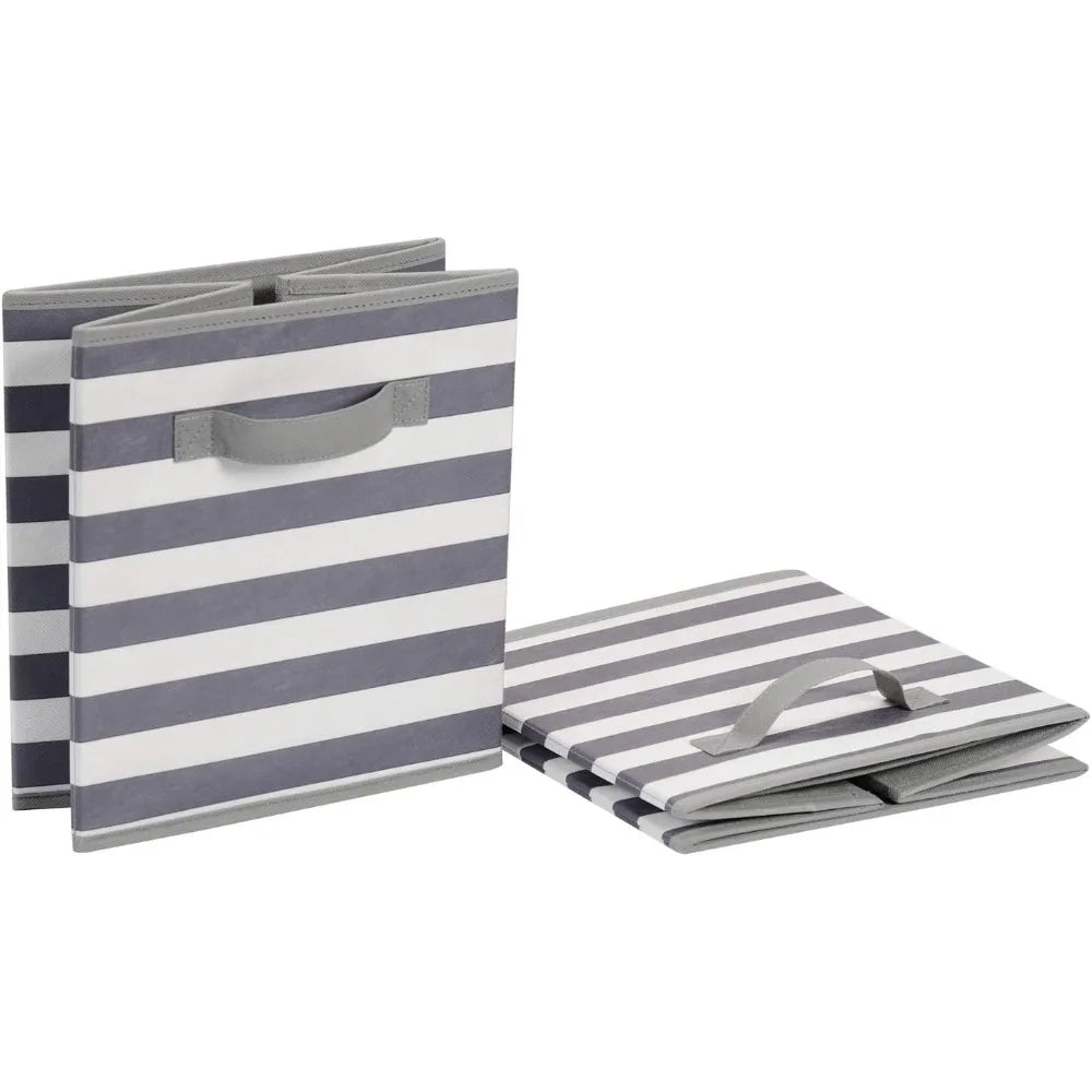 6-Pack Collapsible Fabric Storage Bins with Handles | Grey Stripe Fabric Storage Bins Axl