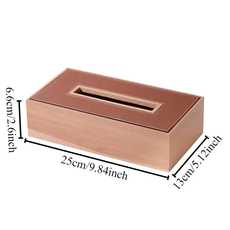 Luxury Wooden & Leather Tissue Box – Beech Desktop Organizer Tissue Box Organizer Axl Red