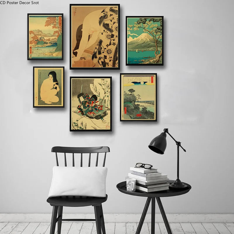 Japanese Landscape Retro Kraft Paper Poster | Vintage Wall Art Decorative Wall Poster Axl