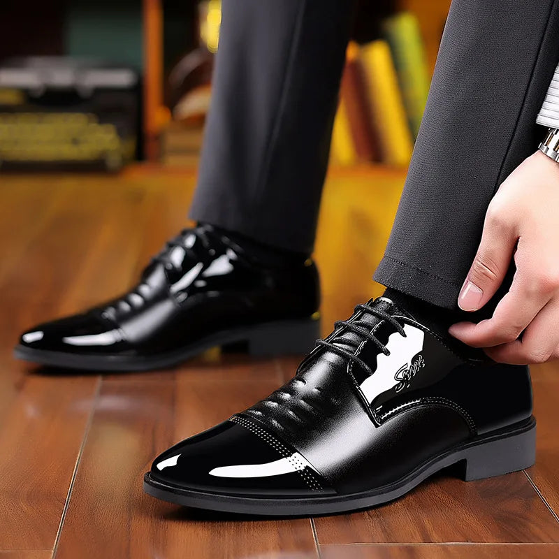 Men's Patent Leather Oxford Shoes – Pointed Toe Dress Lace-Up Men's Oxford Shoes Axl
