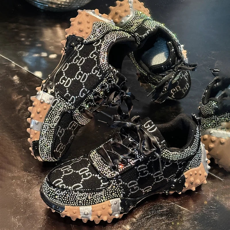 Women's Rhinestone Platform Sneakers – Luxury Fashion Shoes Platform Sneakers Axl black 43