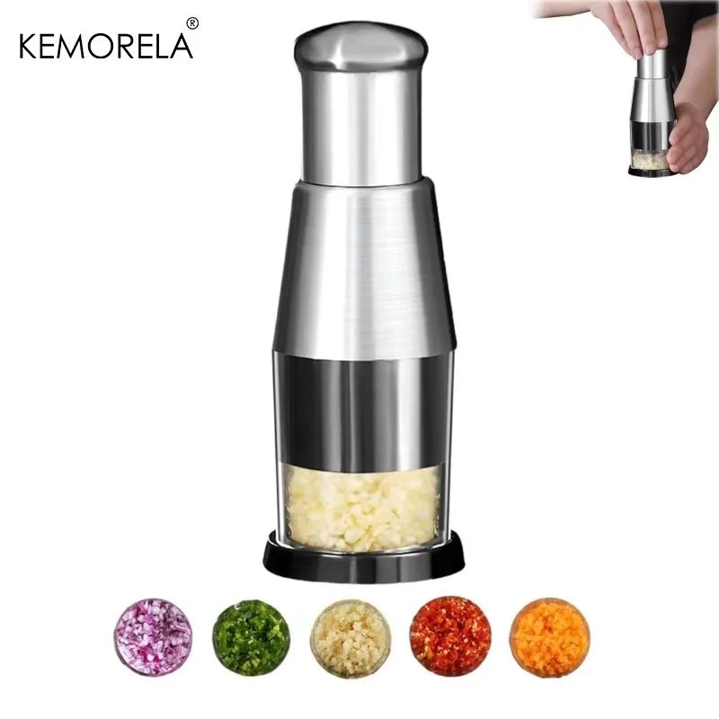 KEMORELA Manual Garlic Press & Veggie Chopper – Stainless Steel Garlic Press Chopper Axl