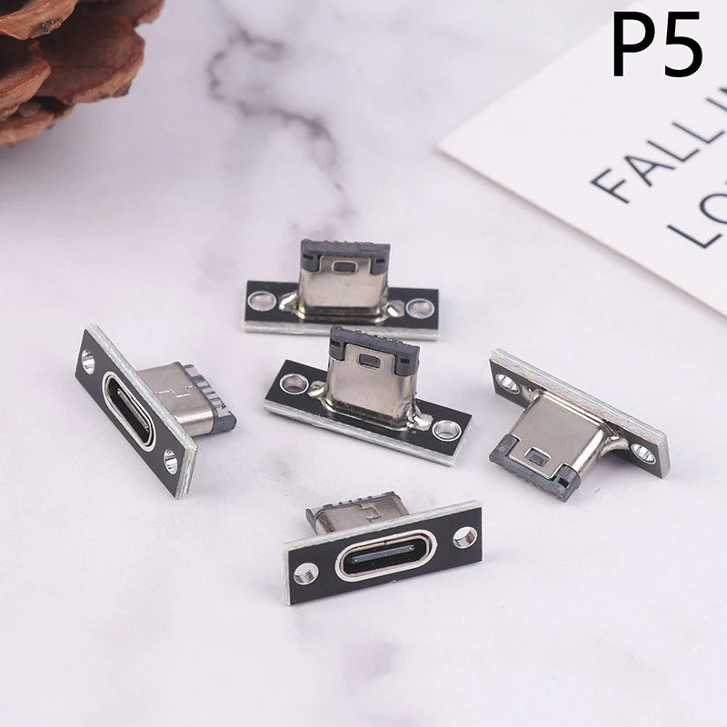 5-Pack USB 3.1 Type-C Female Socket Connector with Screw Plate USB-C Connector Socket Axl P5