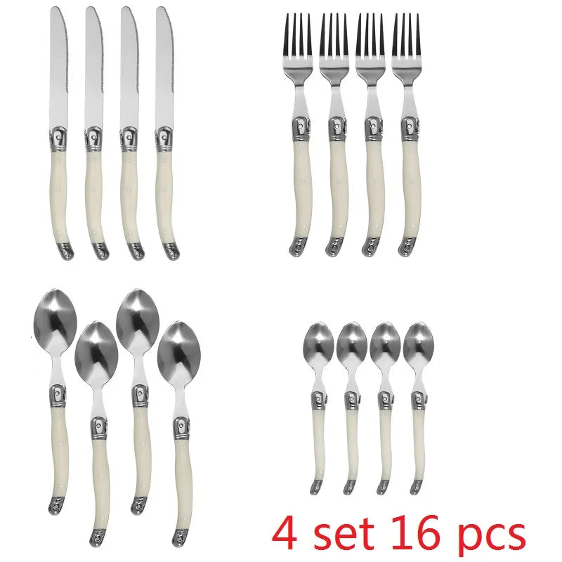 Laguiole Ivory White Stainless Steel Cutlery Set 4-24pc Flatware Cutlery Set Axl 16pcs 4 set