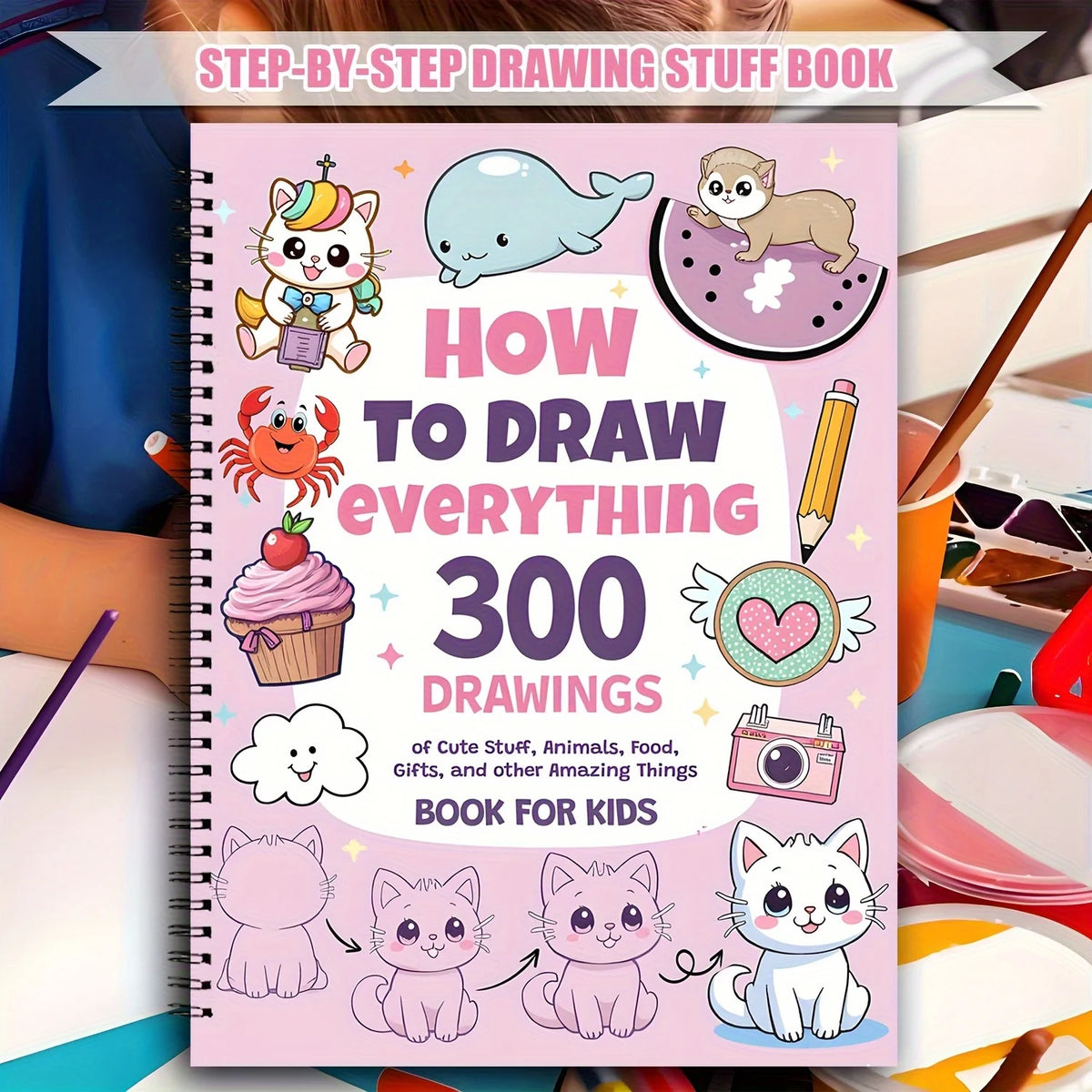 How to Draw Anything – 300 Step-by-Step Drawing Book for Artists Step-by-Step Drawing Book Axl HB-221 Pink 1PC