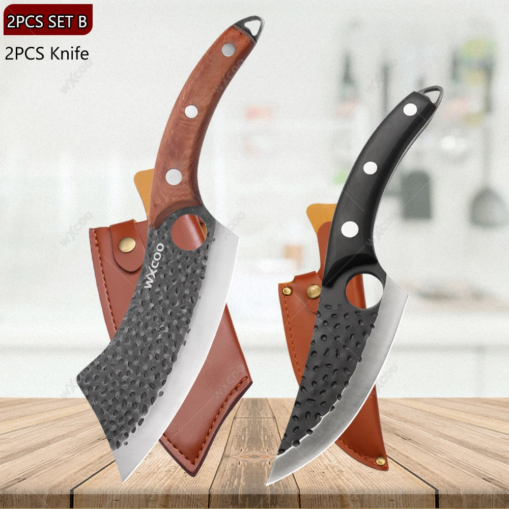 WXCOO Hand Forged Stainless Steel Boning & Chef Knife Kitchen Chef Knife Axl 2PCS B