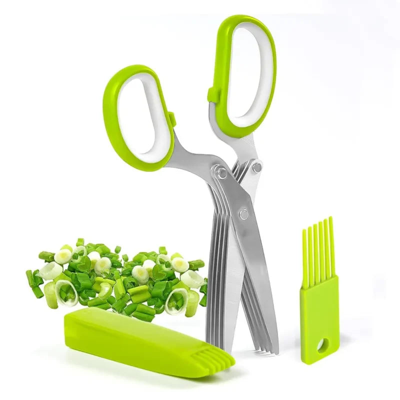 5-Blade Herb Scissors Stainless Steel Kitchen Shears with Cover Herb Kitchen Scissors Axl