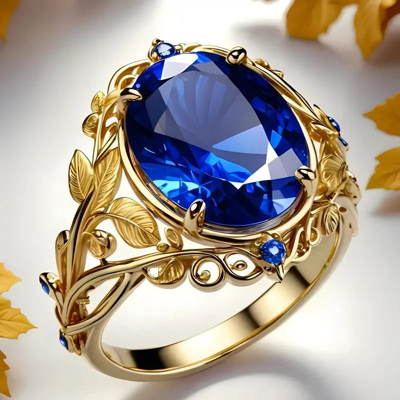 Huitan Blue Cubic Zirconia Leaf Ring – Women's Fashion Jewelry Fashion Ring Axl