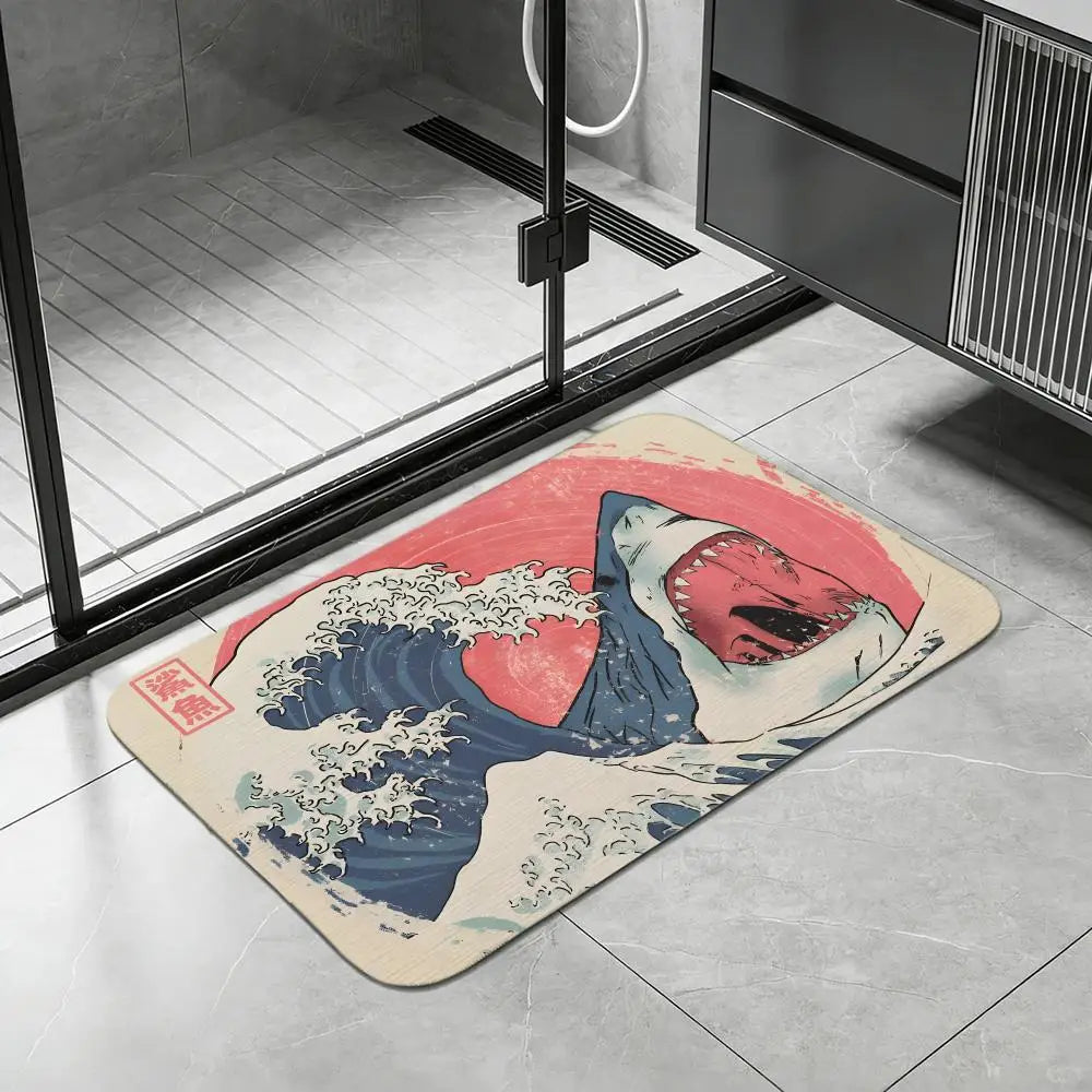 Diatomite Bath Mat – Great Wave of Kanagawa Quick Dry Bath Mat Axl White3 40x60cm