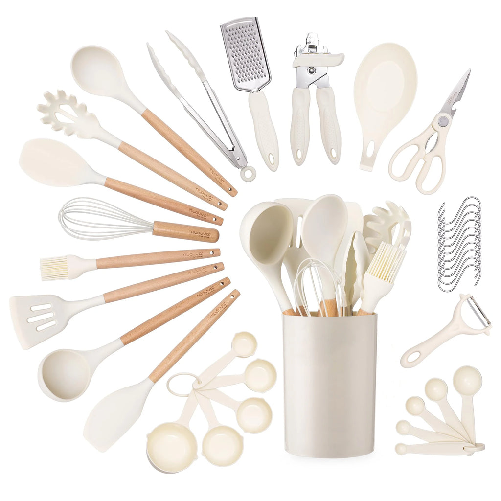 35-Piece Silicone Kitchen Utensil Set – Spatulas, Spoon & Whisk Kitchen Utensil Set Axl white