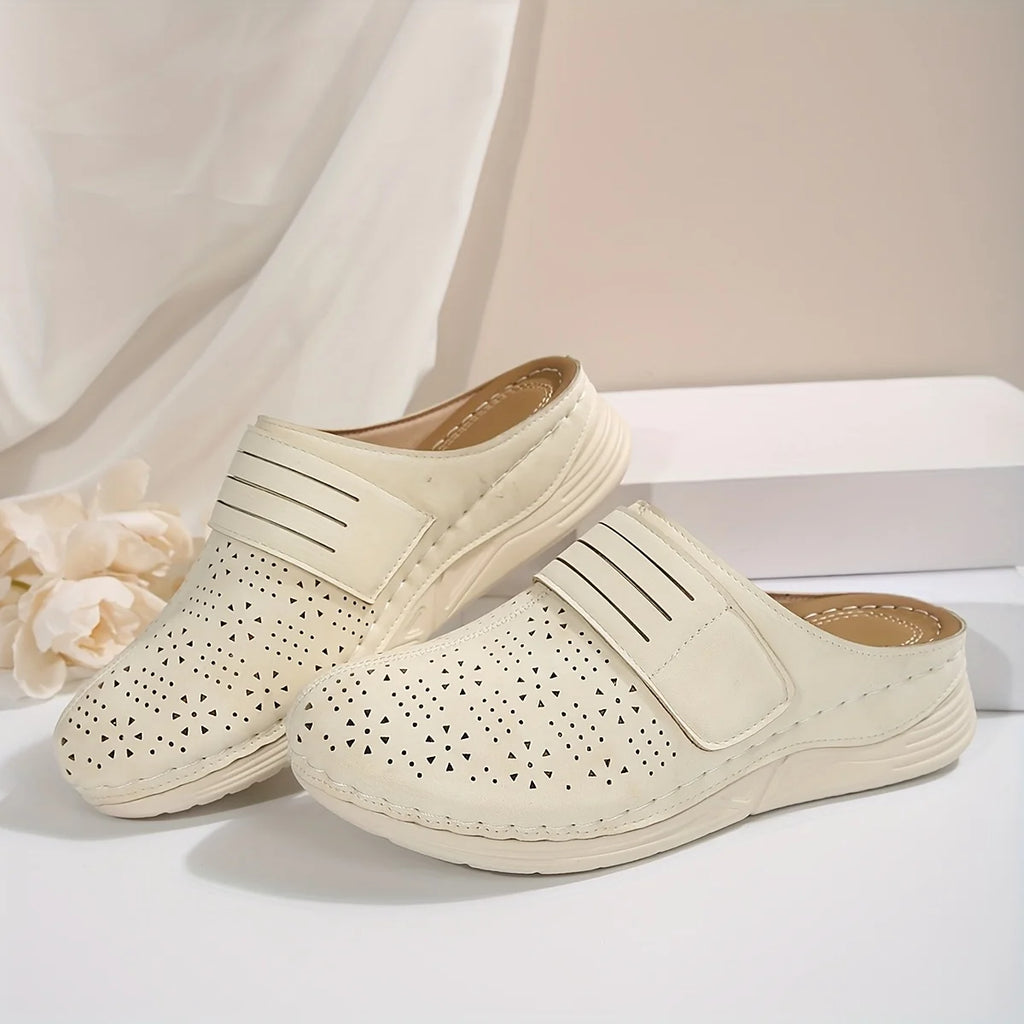 Women's Vintage Wedge Mule Sandals – Slip-On Faux Leather Wedge Mule Sandals Axl 41 Beige