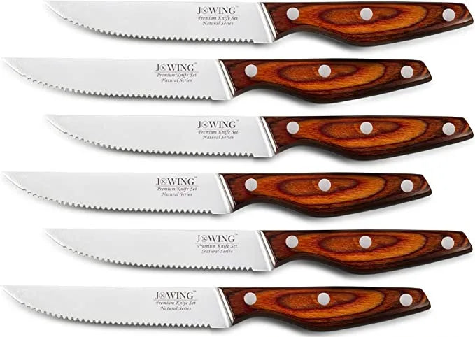 Serrated Steak Knife Set – Mahogany Handle Stainless Steel Steak Knife Set Axl 6 Pc Knife Set