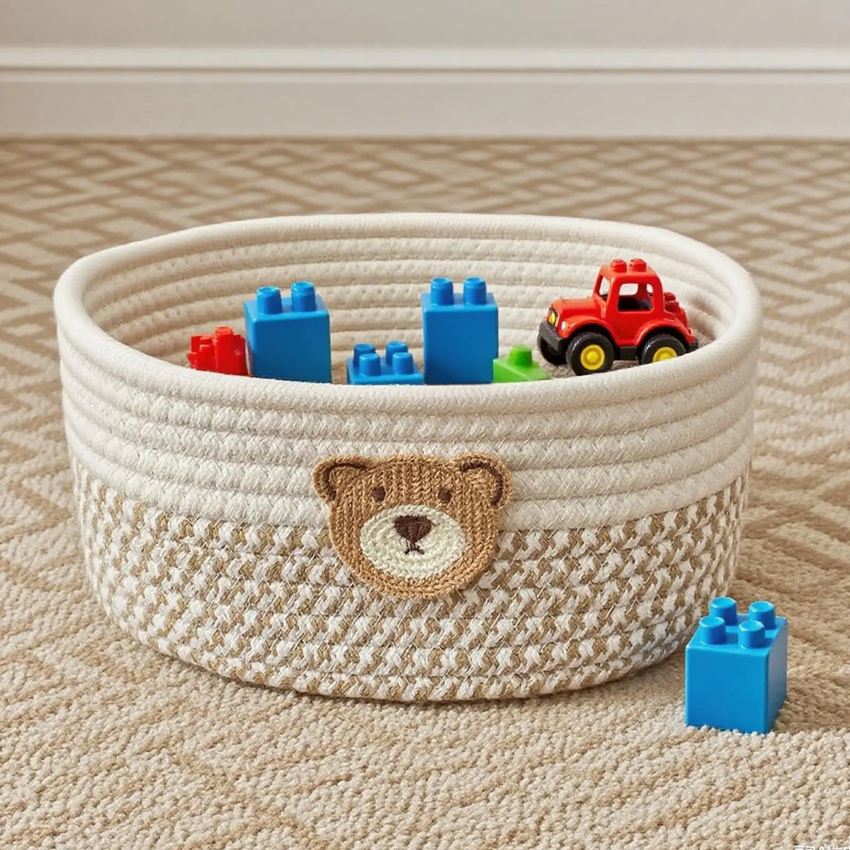 Small Woven Cotton Rope Storage Basket – Bedroom & Nursery Woven Storage Basket Axl
