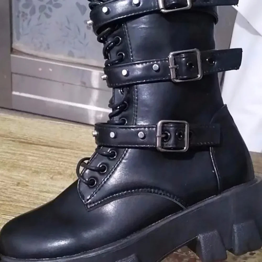 Women's Punk Mid-Calf Knight Boots – Hoof Heel | Sizes 35–43 Women's Boots Axl