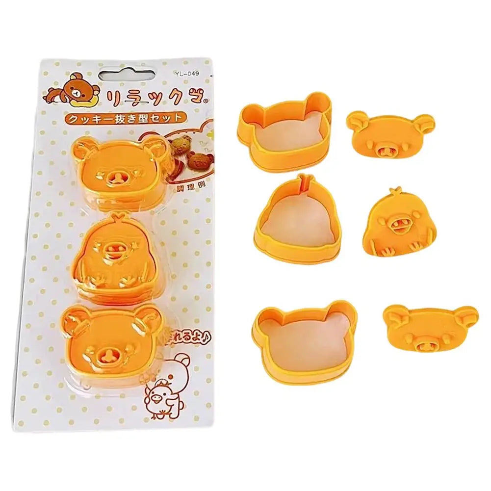3-Piece Bear & Chick Cookie Cutter Sandwich Mold Baking Set Cookie Cutter Set Axl Yellow