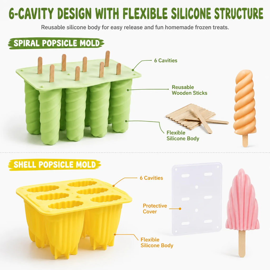 Silicone Popsicle Molds – 3D Spiral & Shell Ice Pop Maker Ice Pop Mold Axl