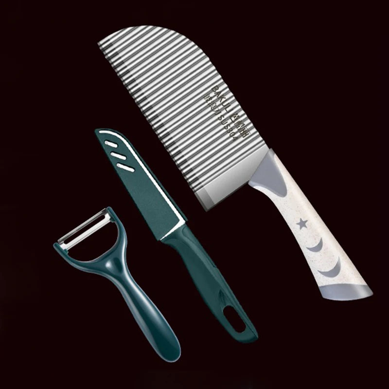 Stainless Steel Wavy Potato Slicer & Vegetable Curly Cutter Vegetable Cutter Knife Axl 3pcs A