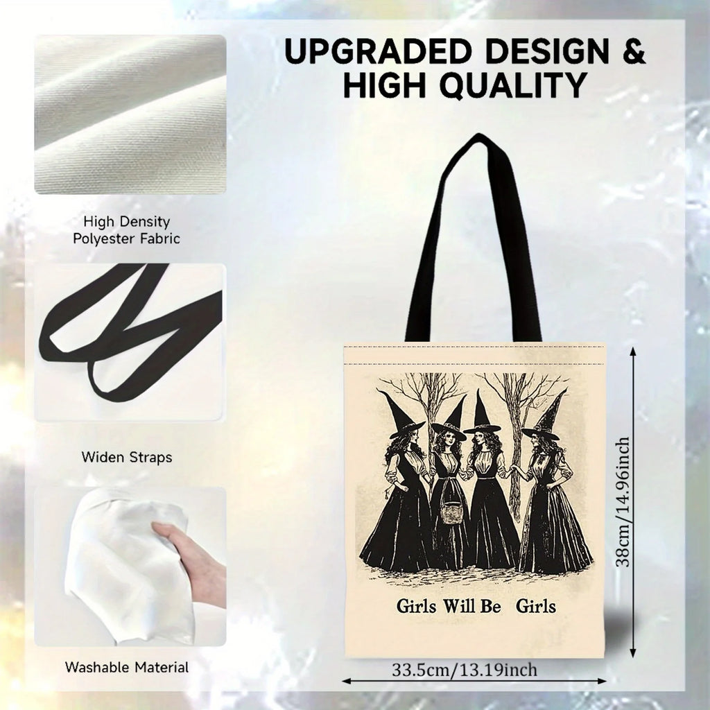 2-Pack Vintage Witch Canvas Tote Bags – Gothic Halloween Bag Canvas Tote Bag Axl