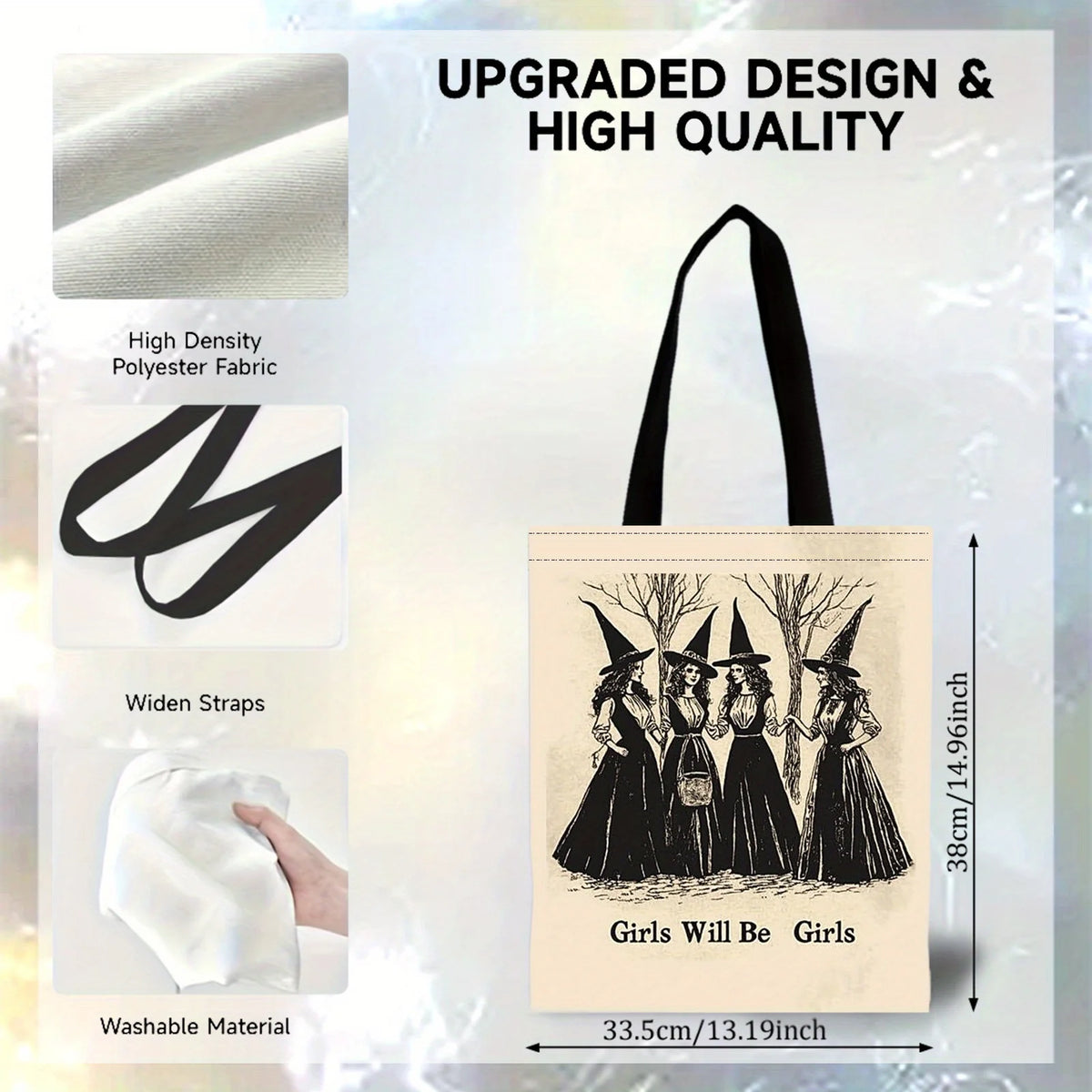 2-Pack Vintage Witch Canvas Tote Bags – Gothic Halloween Bag Canvas Tote Bag Axl