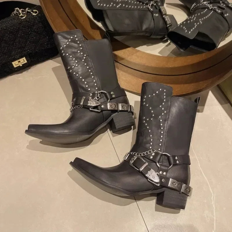 Women's Ankle Boots Riveted Buckle Pointed Toe Wedge | EU 35–50 Women's Ankle Boots Axl