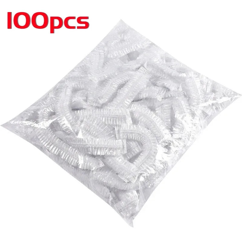100-Pack Disposable Shower Caps – Waterproof Elastic Plastic Disposable Shower Cap Axl WHITE