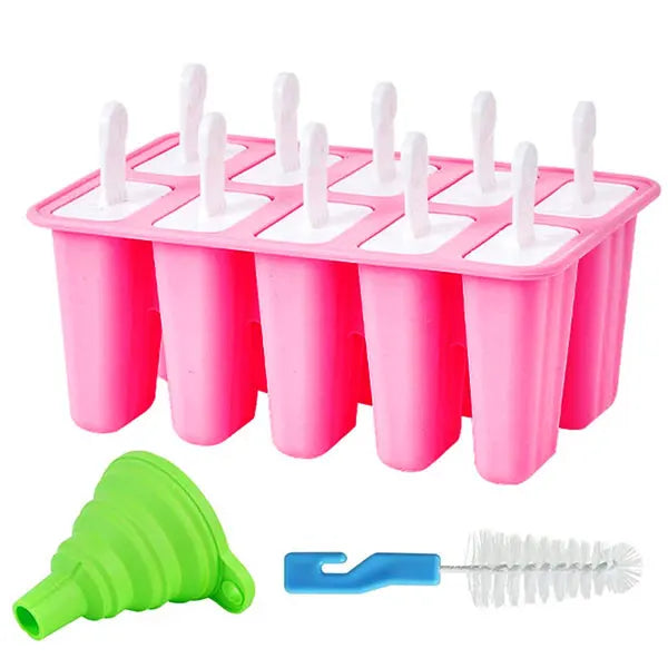 BPA-Free Silicone Popsicle Molds 6/10 Cavity Ice Pop Maker Ice Pop Mold Set Axl 10-cavity Rose Red
