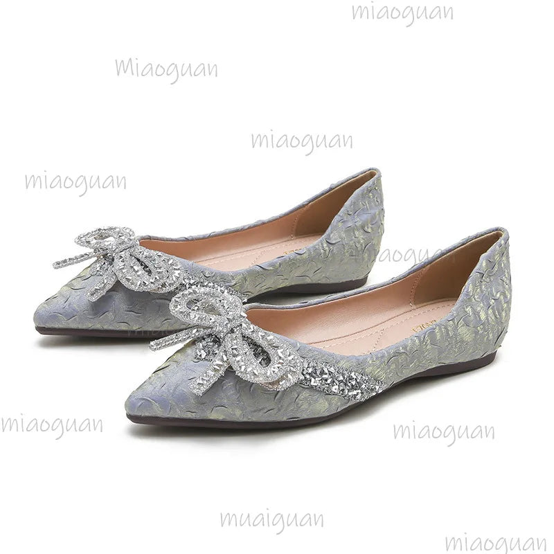 Rhinestone Bow Ballet Flats – Pointed Toe Crystal Women's Shoes Ballet Flats Axl