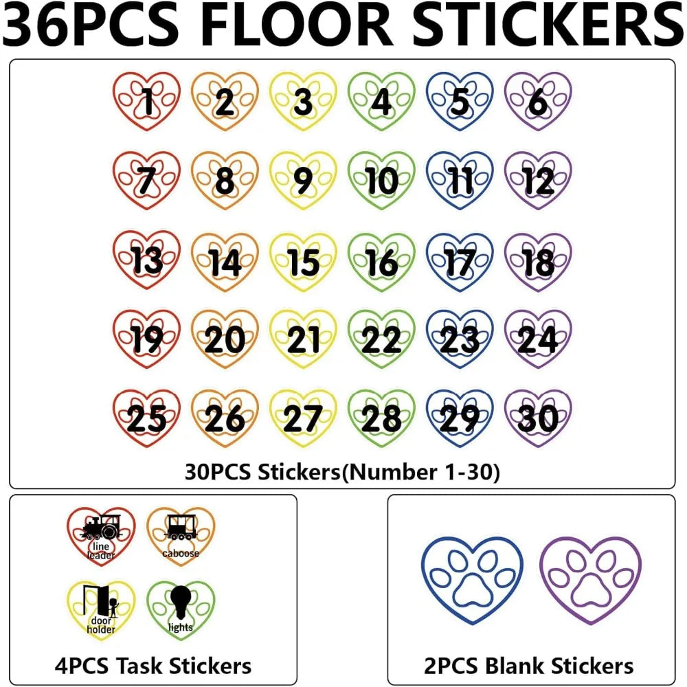 36 PCS Classroom Number Spot Floor Stickers – Self-Adhesive Vinyl Classroom Floor Stickers Axl