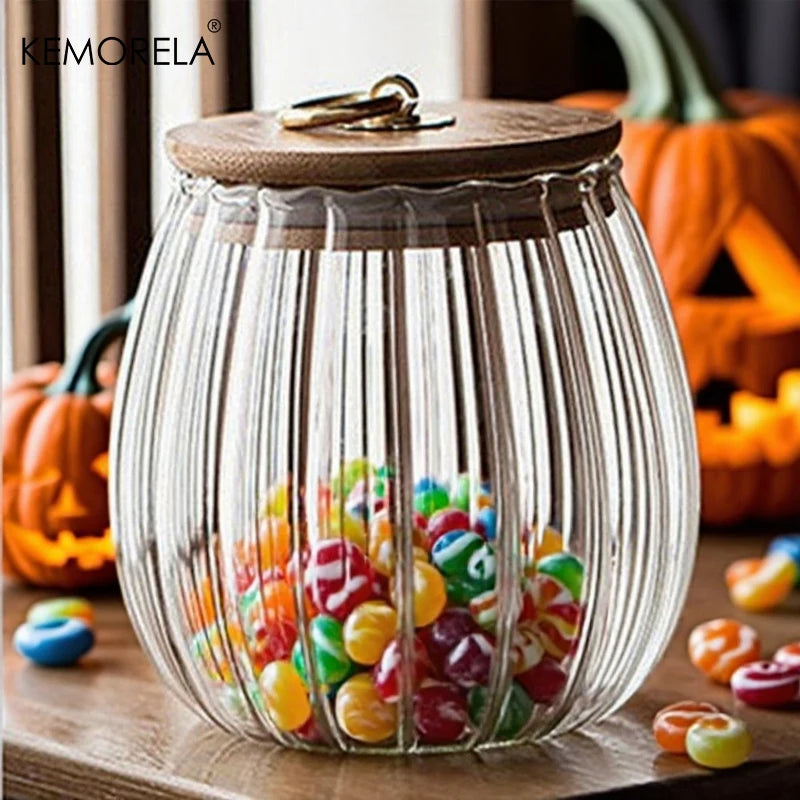 Halloween Glass Candy Jar with Airtight Wood Lid | Canister Glass Storage Jar Axl A