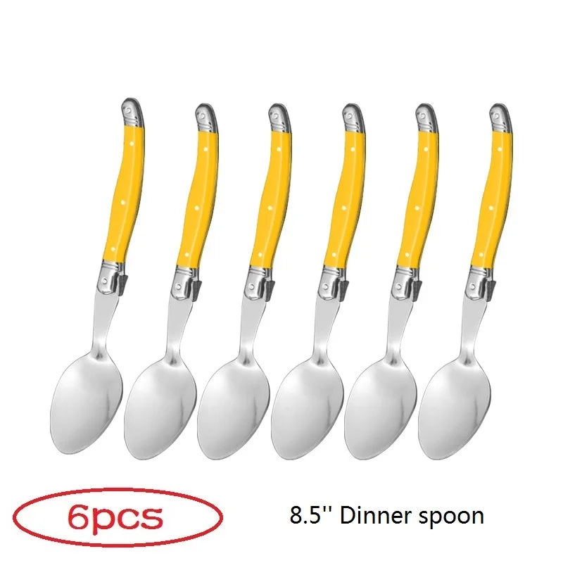 Laguiole Dinner Spoons Set of 6 – 8" Stainless Steel Tablespoons Dinner Spoon Set Axl Orange spoon