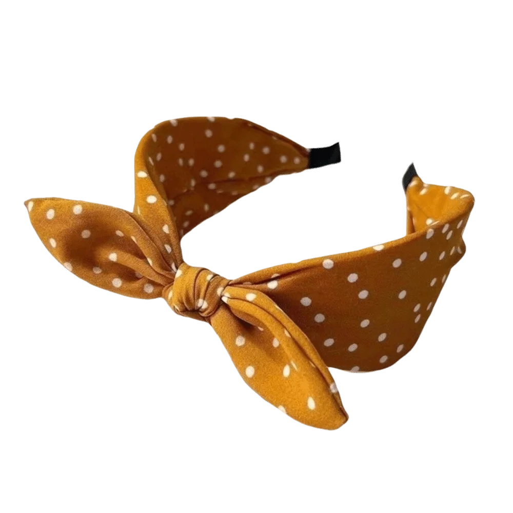 Women's Bow Knot Headband – Vintage Polka Dot Rabbit Ear Bow Knot Headband Axl Yellow