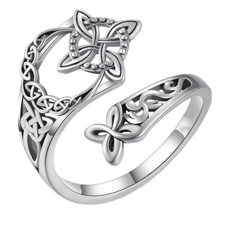 Huitan Celtic Knot Adjustable Ring | Antique Silver Women Fashion Ring Axl