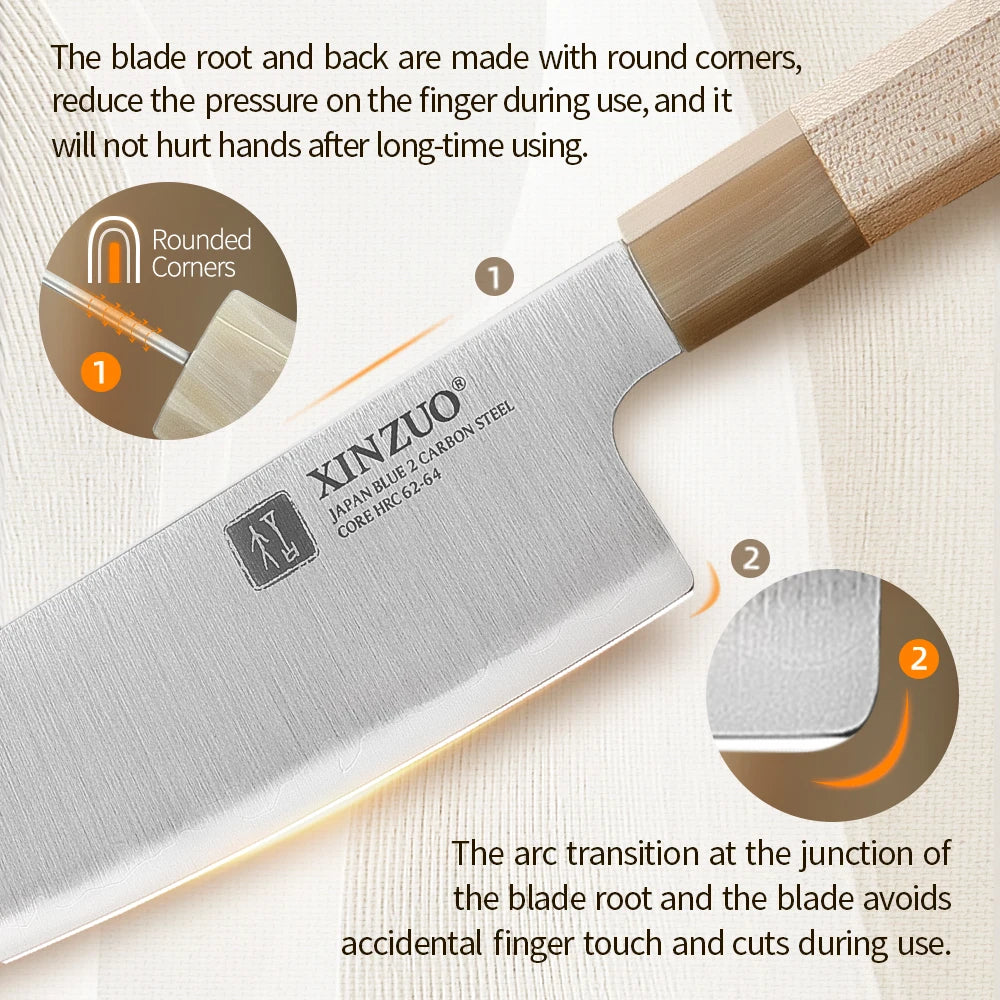 XINZUO Santoku Knife 7.24" Aogami No.2 Steel | Maple Horn Handle Japanese Santoku Knife Axl