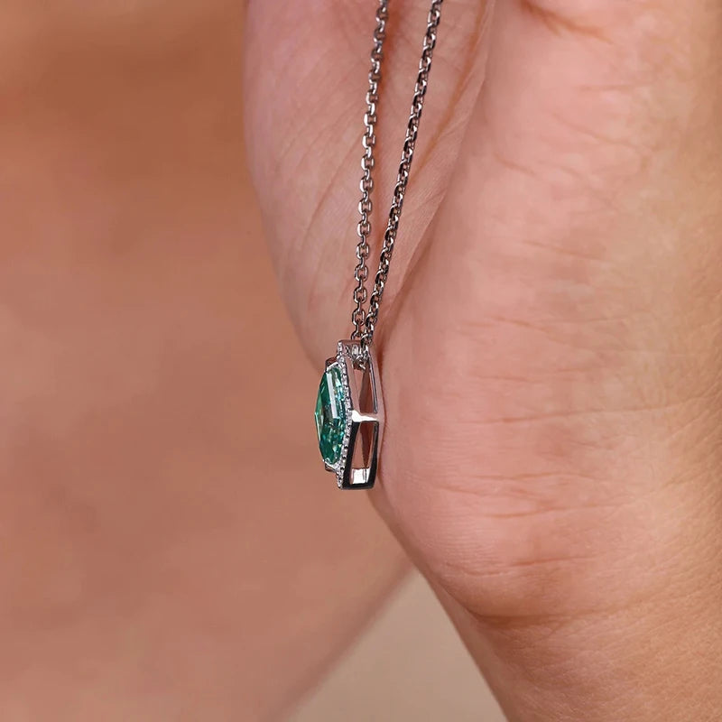 Huitan Green Cubic Zirconia Rhombic Pendant Necklace | Women Pendant Necklace Axl