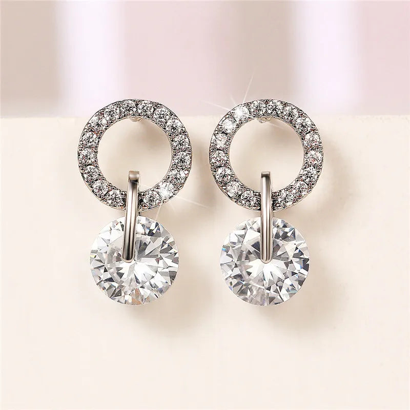 Huitan Women's CZ Geometric Dangle Earrings – Silver Tone Dangle Earrings Axl E482