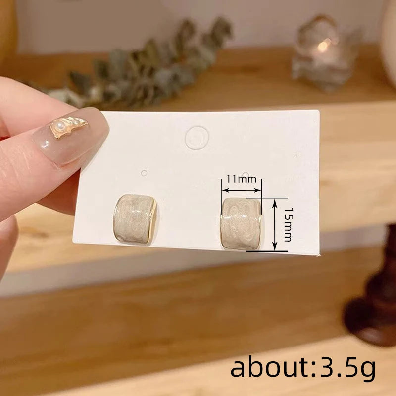 Huitan White Enamel Dainty Stud Earrings for Women | Elegant Stud Earrings Axl