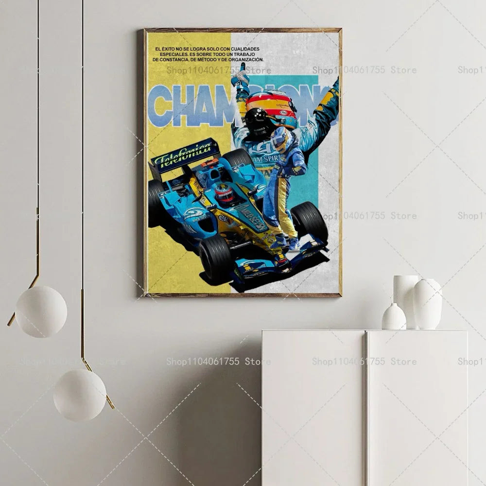 Fernando Alonso F1 Wall Poster – Self-Adhesive Waterproof Sticker Wall Art Poster Axl