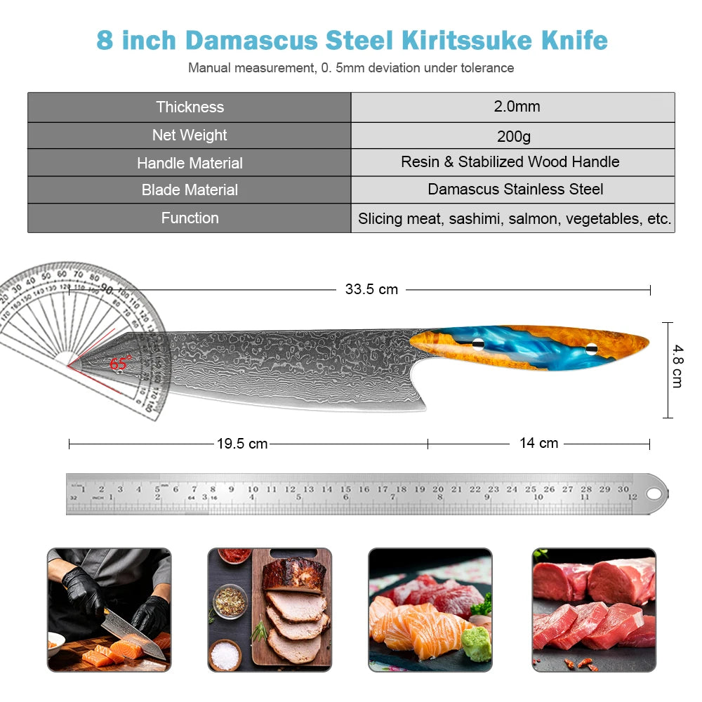 XITUO 8" Damascus Chef Knife – VG10 67-Layer Full Tang Damascus Chef Knife Axl