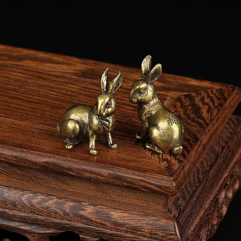 Antique Copper Zodiac Rabbit Statues – Brass Miniature Figurine Pair Brass Miniature Figurine Axl Default Title