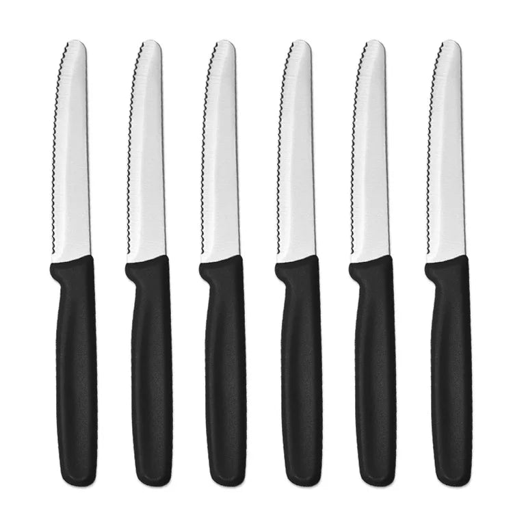 Stainless Steel Serrated Fruit & Bread Knife – Round Tip Serrated Kitchen Knife Axl 6 Pc Knife Set-black
