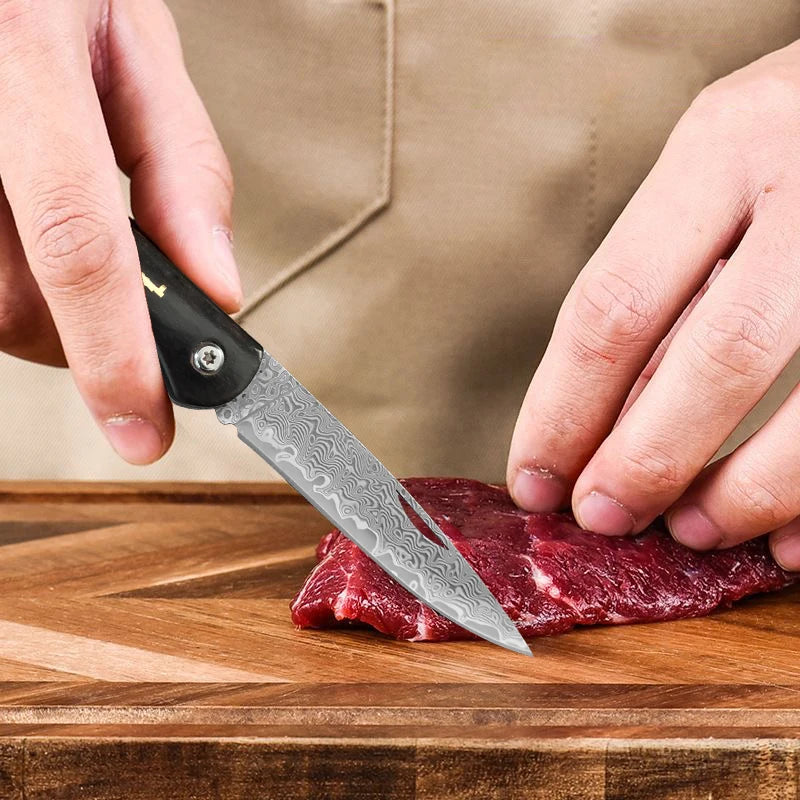 Damascus Steel Folding Knife – Wood Handle Kitchen & BBQ Knife Folding Pocket Knife Axl
