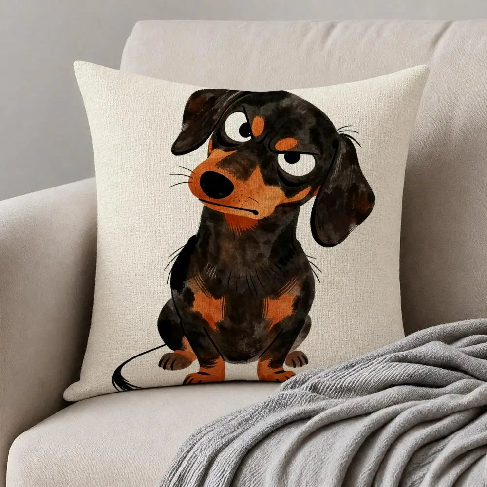 Dachshund Watercolor Linen Cushion Cover | Sofa & Bedroom Décor Decorative Cushion Cover Axl