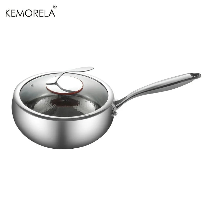 KEMORELA 3-Layer Stainless Steel Wok Pan – Hammered Finish Stainless Steel Wok Axl With Lid