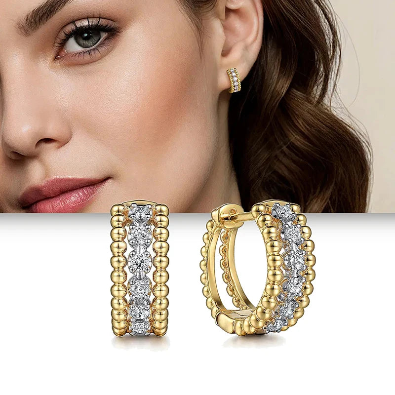 Huitan Two-Tone Dainty Hoop Earrings – Cubic Zirconia Women Hoop Earrings Axl