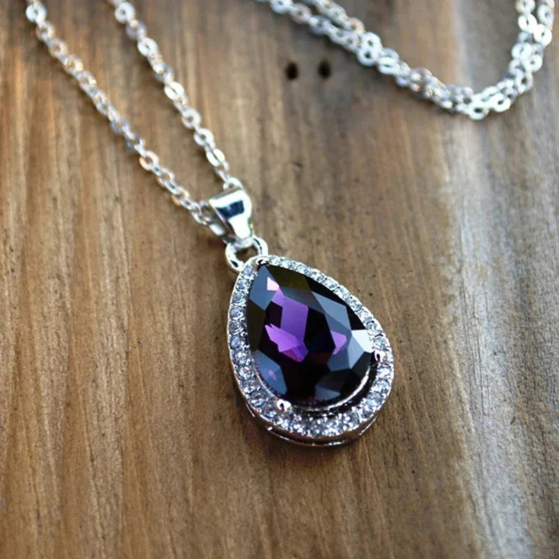 Huitan Purple Waterdrop CZ Pendant Necklace for Women Pendant Necklace Axl