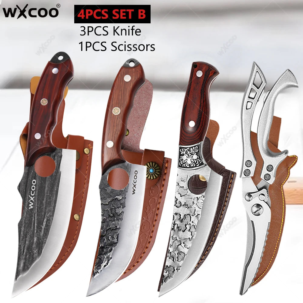 WXCOO Forged Stainless Steel Chef Knife Set with Cover Kitchen Knife Set Axl 4PCS SET